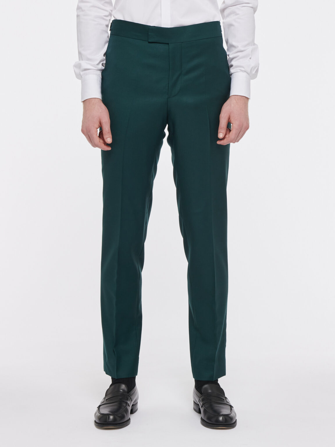 PANTALON EN LAINE SERGÉE - VERT - Rives Paris