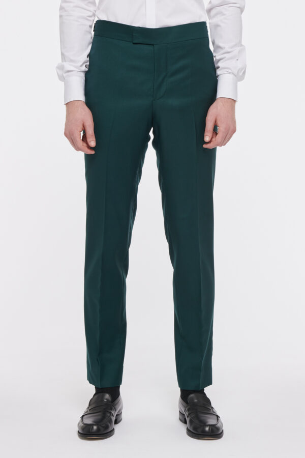 PANTALON EN LAINE SERGÉE - VERT - Rives Paris
