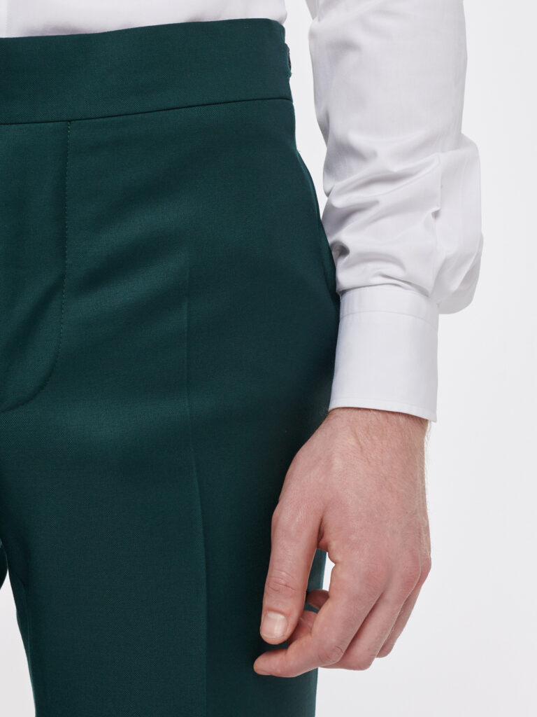 PANTALON EN LAINE SERGÉE - VERT - Rives Paris