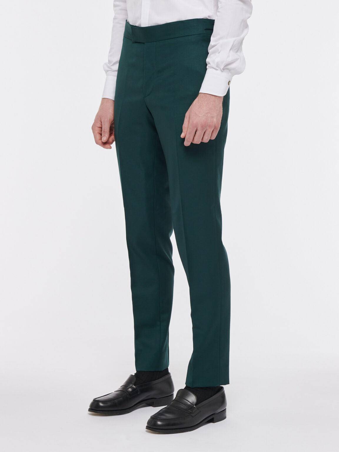 PANTALON EN LAINE SERGÉE - VERT - Rives Paris