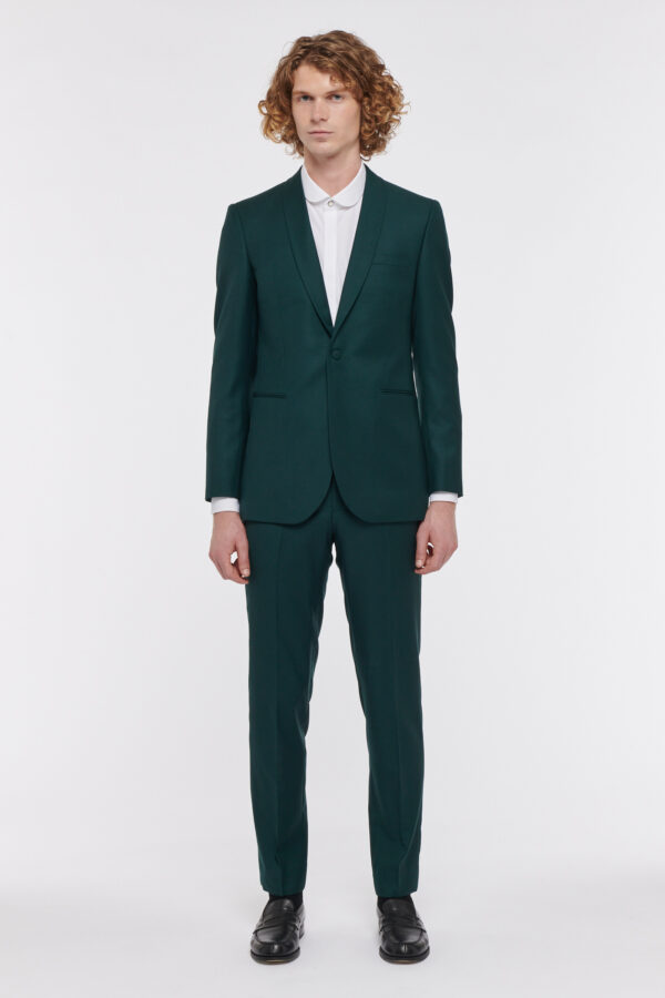 COSTUME DROIT EN LAINE SERGÉE - VERT - Rives Paris