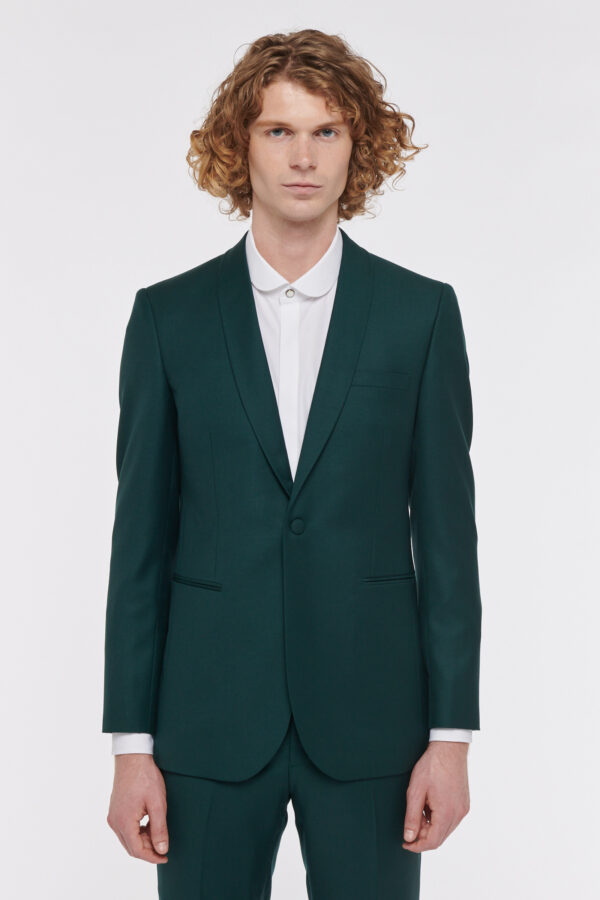 VESTE DROITE EN LAINE SERGÉE - VERT - Rives Paris