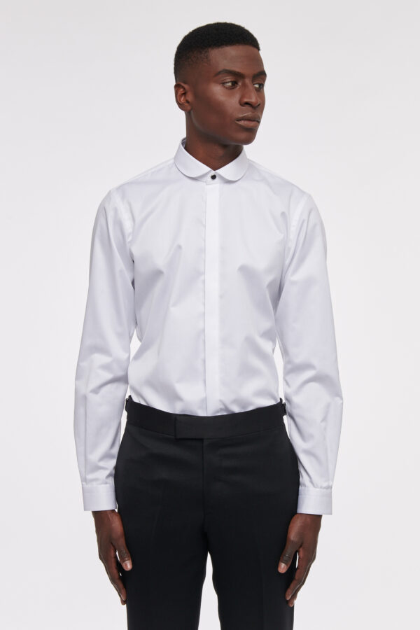 CHEMISE DU SOIR À COL CLUB EN TWILL DE COTON - BLANC - Rives Paris