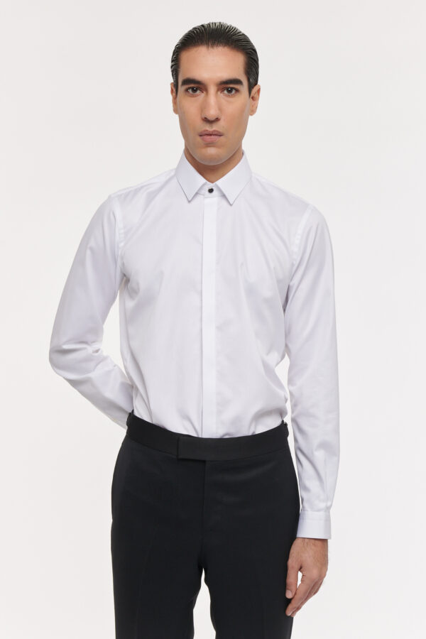 CHEMISE DU SOIR À COL RIVES EN TWILL DE COTON - BLANC - Rives Paris