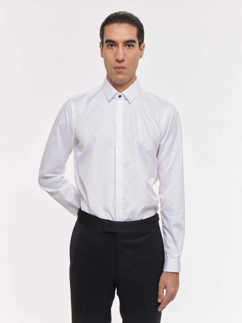 CHEMISE DU SOIR À COL RIVES EN TWILL DE COTON - BLANC - Rives Paris