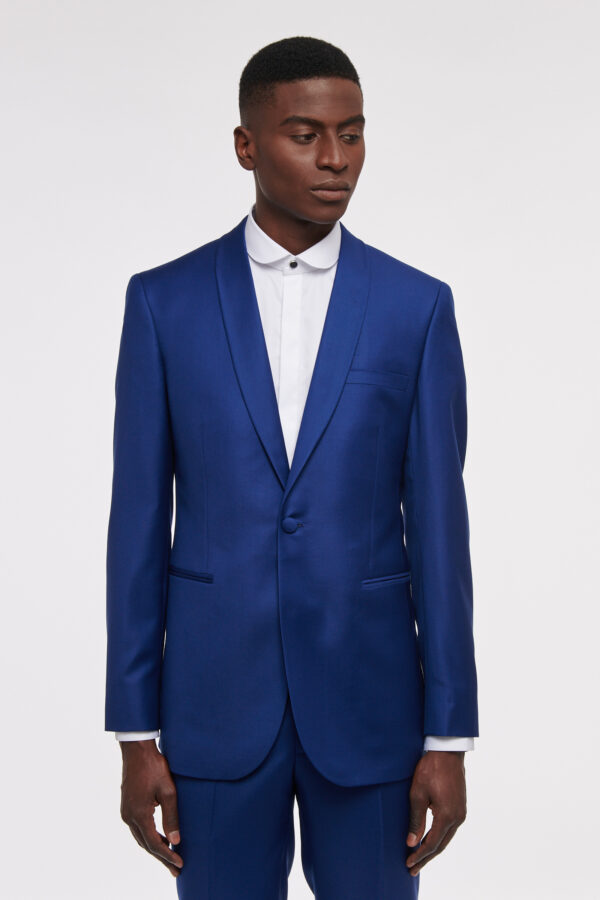 VESTE DROITE EN LAINE À COL CHALE - BLEU LUMINEUX - Rives Paris