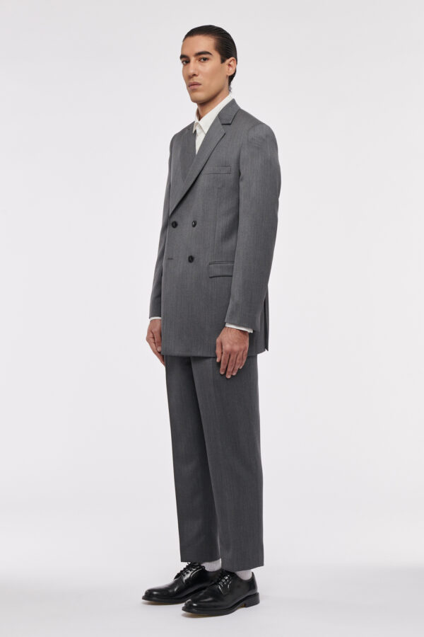 COSTUME CROISÉ OVERSIZE EN GABARDINE DE LAINE - GRIS MÉTALLIQUE - Rives Paris