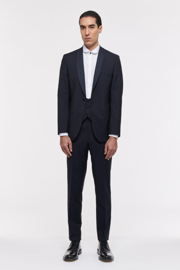 SMOKING TROIS PIÈCES EN TOILE DE LAINE - BLEU NUIT - Rives Paris