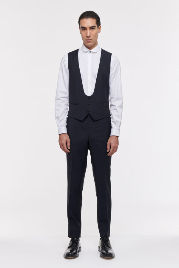 GILET SMOKING EN TOILE DE LAINE - BLEU NUIT - Rives Paris