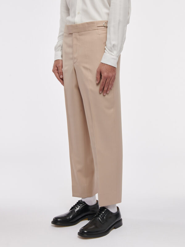 PANTALON LARGE EN GABRDINE DE LAINE - BEIGE SABLE - Rives Paris