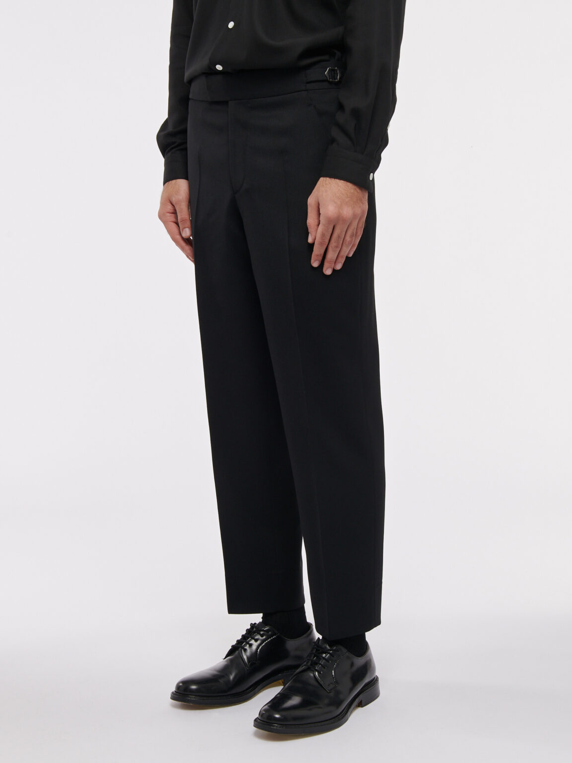 PANTALON LARGE EN GABARDINE DE LAINE - NOIR - Rives Paris