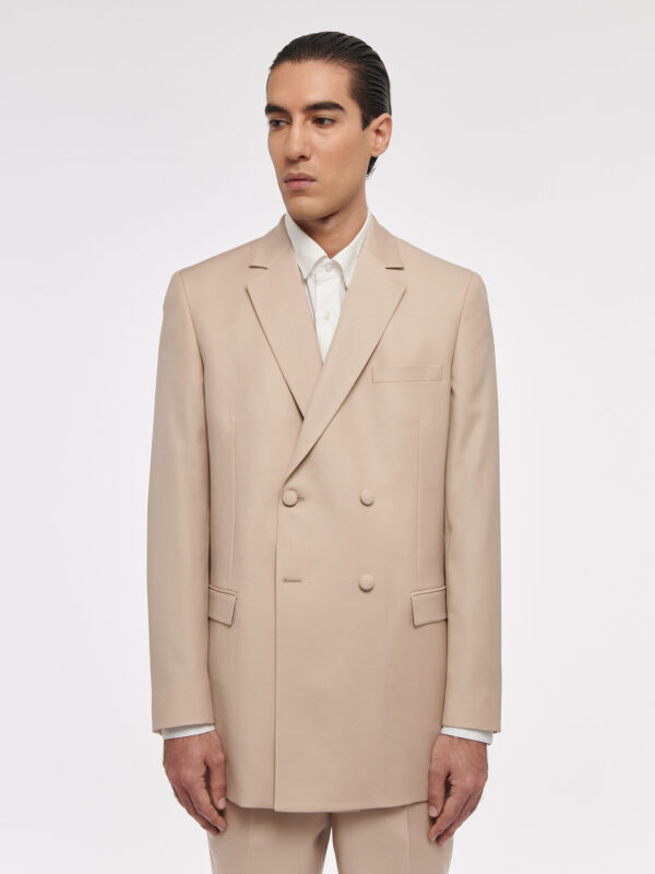 VESTE CROISÉE LARGE EN LAINE - BEIGE SABLE - Rives Paris