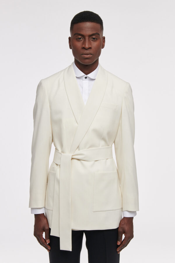 VESTE PEIGNOIR EN CRÊPE DE LAINE - OFF WHITE - Rives Paris