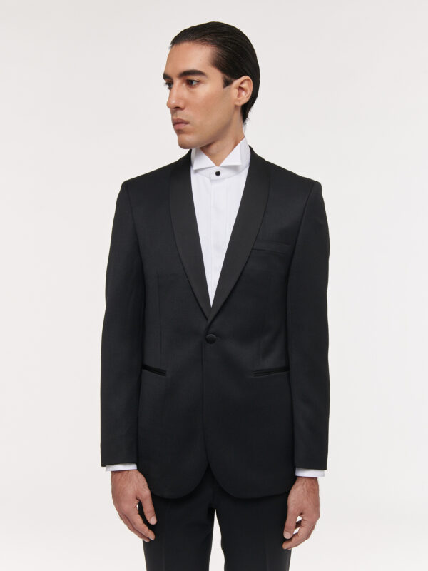 TUXEDO JACKET IN BARATHEA WOOL WITH BLACK SILK SATIN DETAILS - Rives Paris