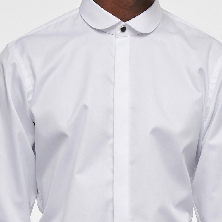 Chemise soirée col club en twill de coton blanc sur-mesure RIVES Paris