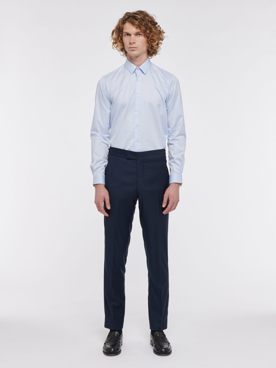 PANTALON FUSELÉ EN LAINE - BLEU MARINE - Rives Paris