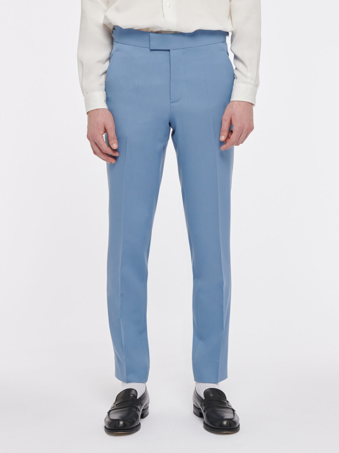 PANTALON EN GABARDINE DE LAIN BLEU CIEL - Rives Paris