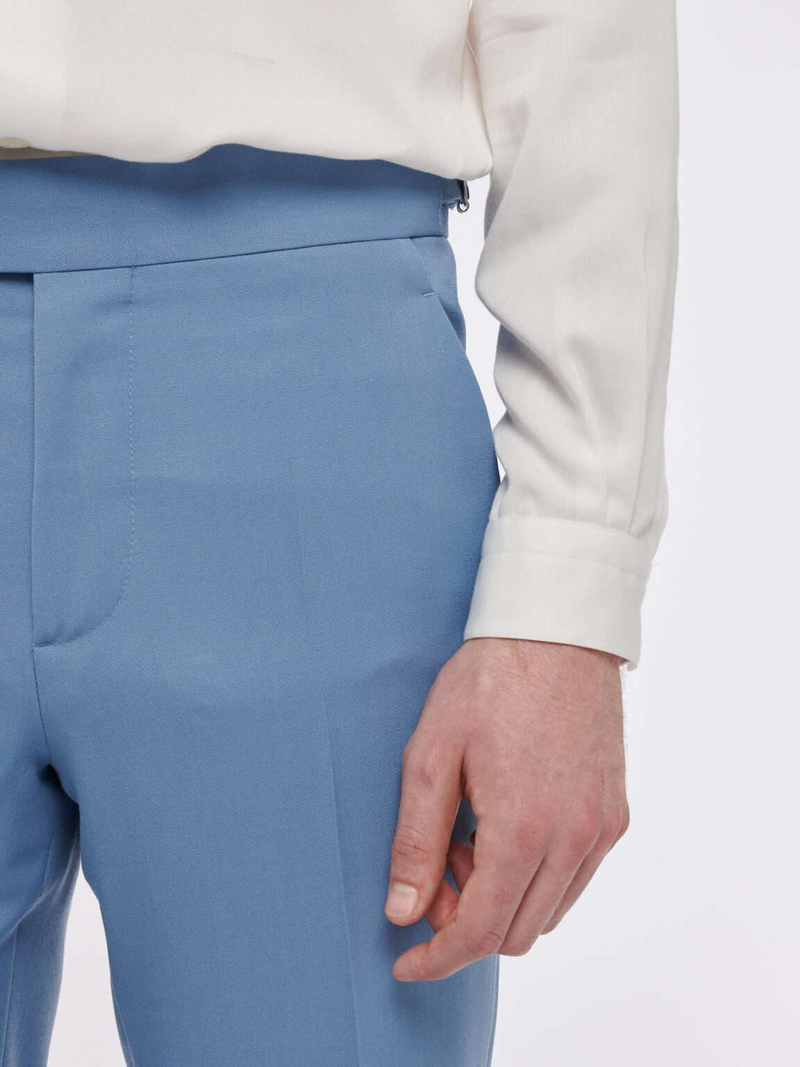 SKY BLUE WOOL GABARDIN PANT - Rives Paris