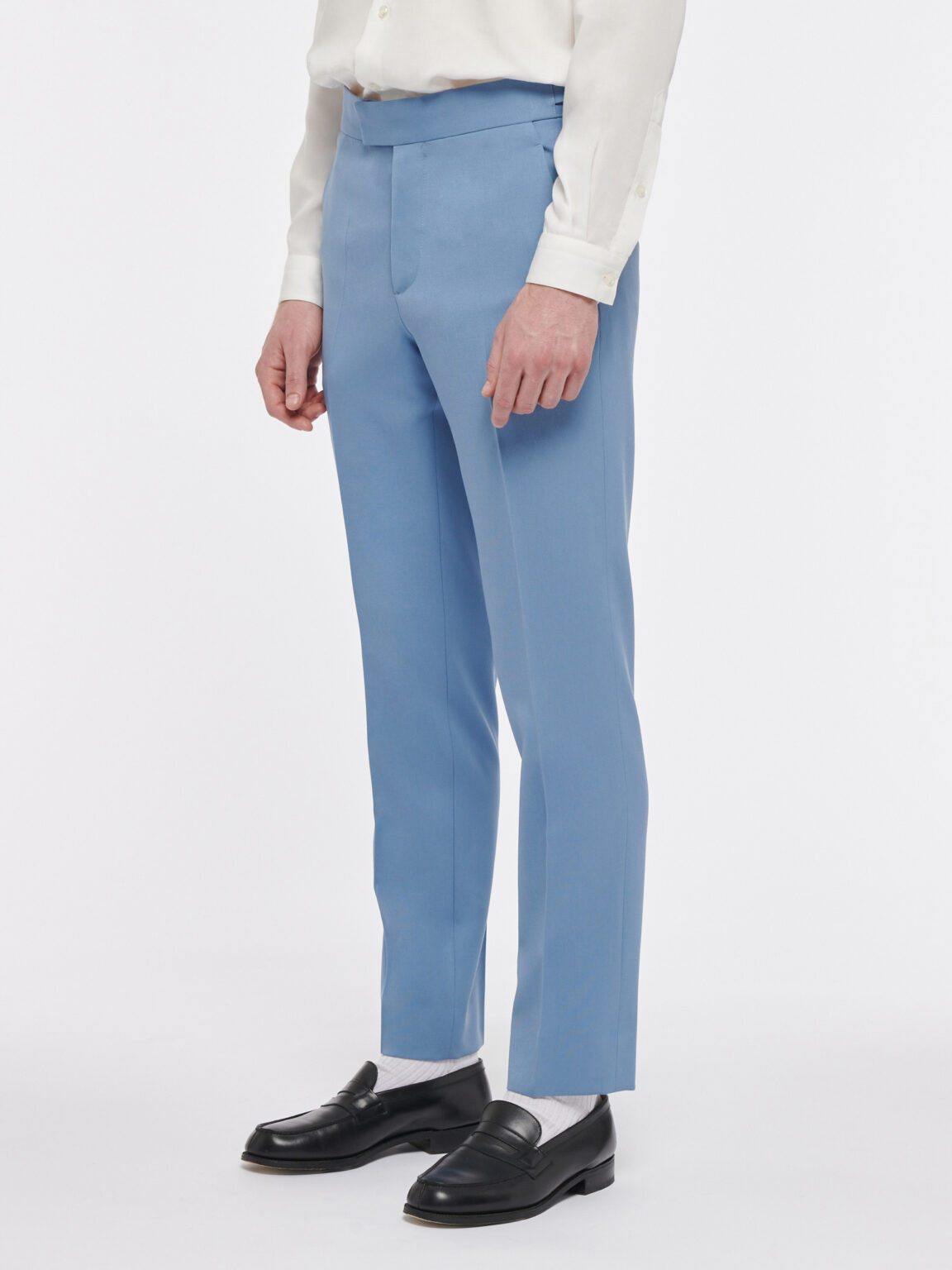 PANTALON EN GABARDINE DE LAIN BLEU CIEL - Rives Paris