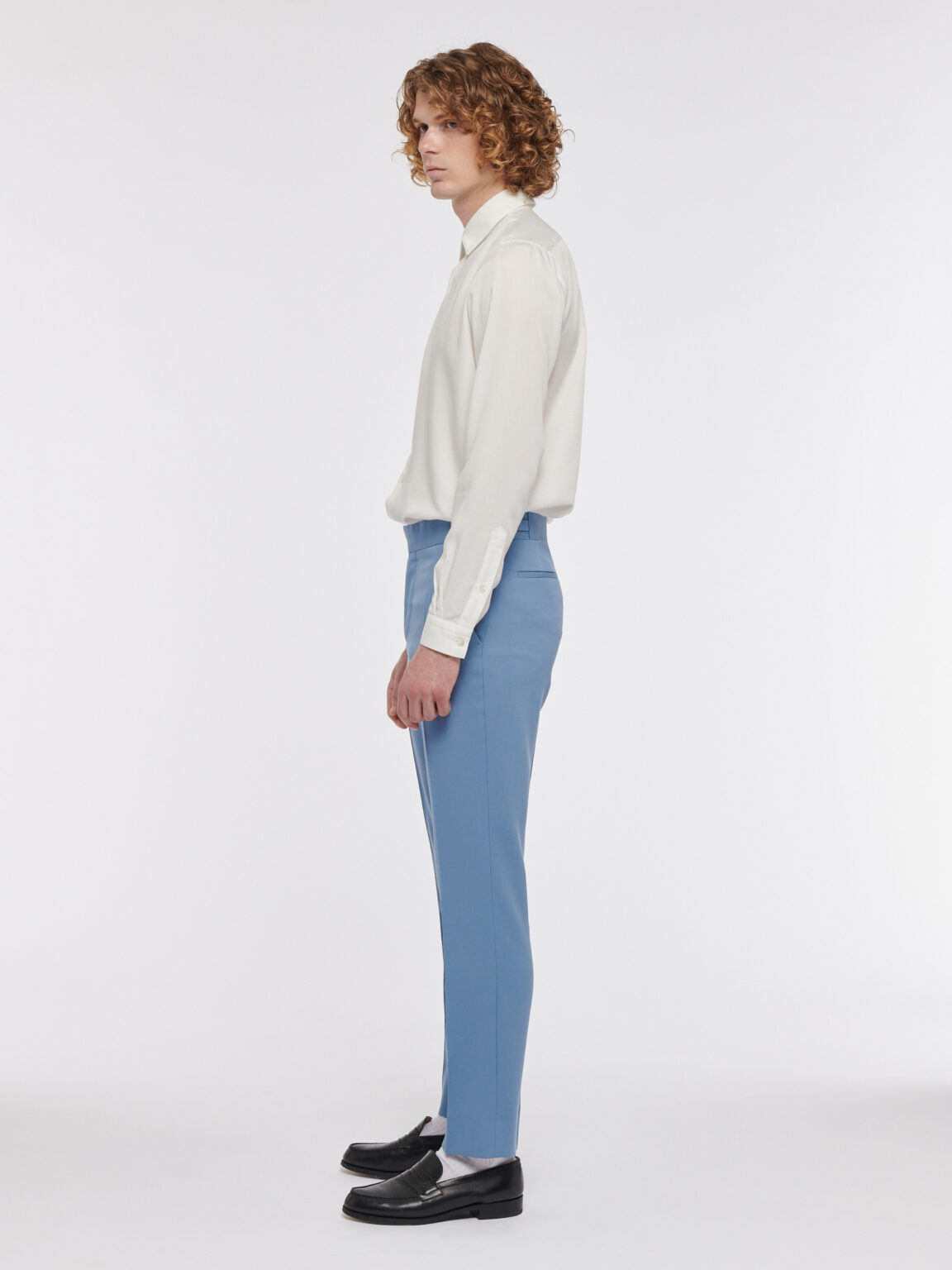 SKY BLUE WOOL GABARDIN PANT - Rives Paris