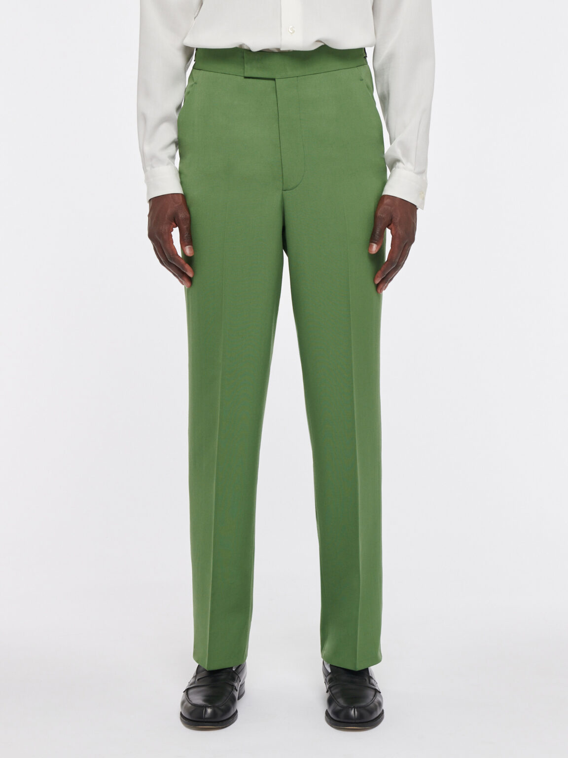 PANTALON LARGE EN GABARDINE DE LAINE VERT POMME - Rives Paris