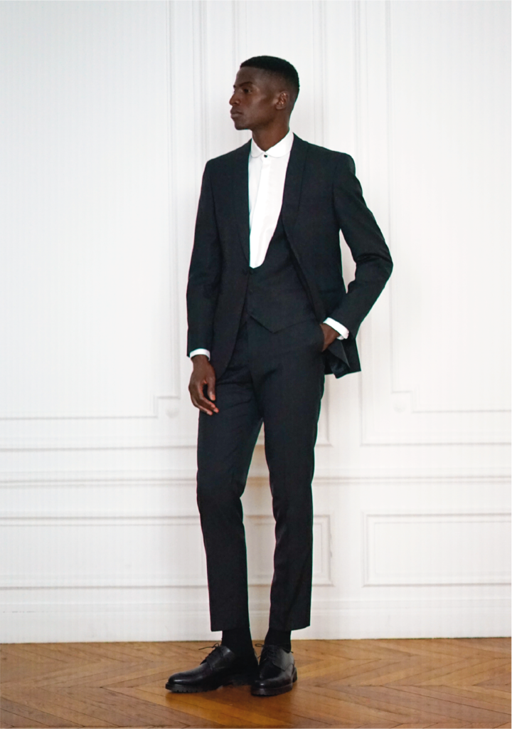 Tailor-made 3 Piece Wedding Tuxedo In Black Wool Cloth | Rives Paris ©
