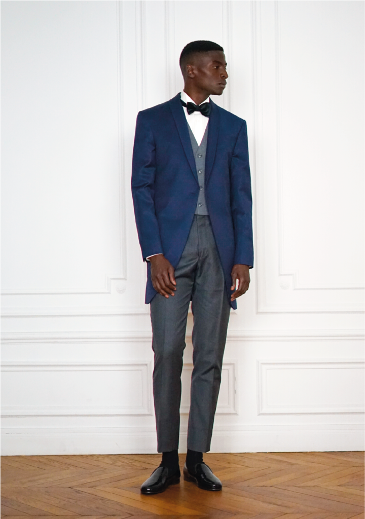 Tailor-made 3 Piece Wedding Suit with Blue Jacket | Rives Paris ©