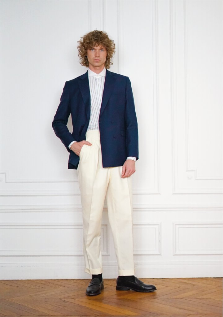 Tenue Mariage Sur-Mesure Veste Croisée Bleu Marine | Rives Paris ©