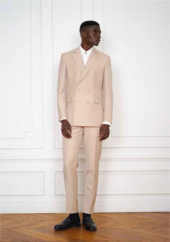 Beige Tailor-made Civil Wedding Double-breasted Suit | Rives Paris ©