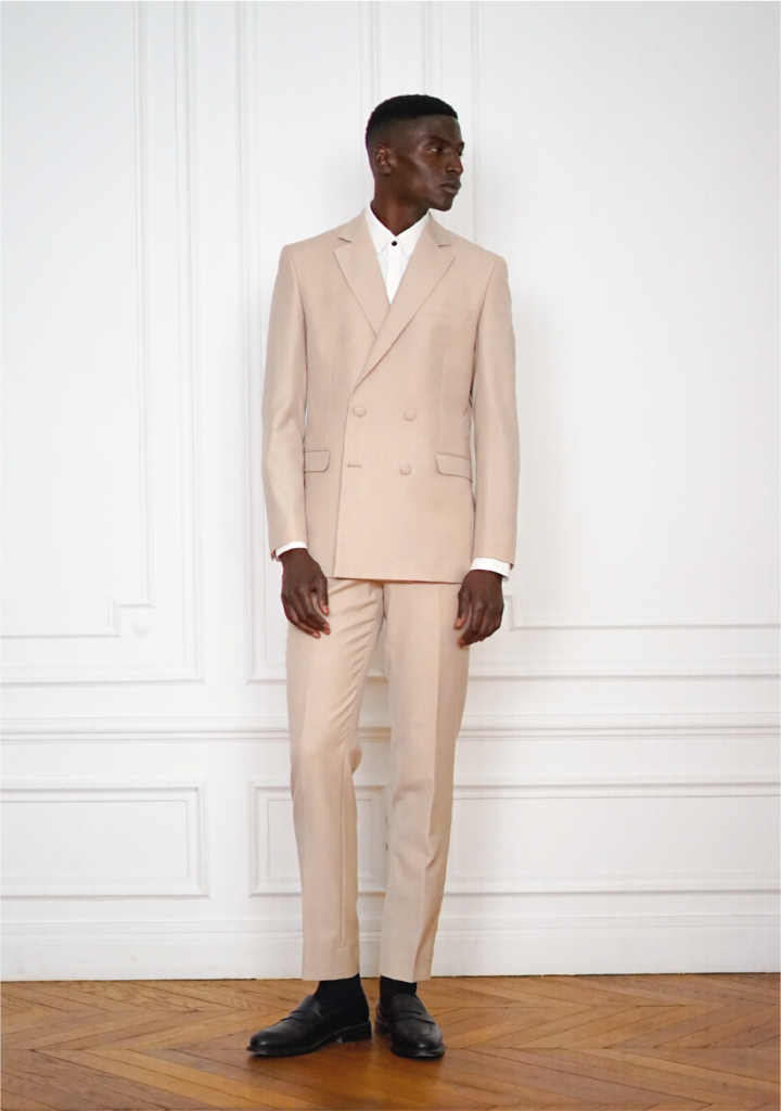 Costume Croisé Mariage Civil Beige Sur-Mesure | Rives Paris ©