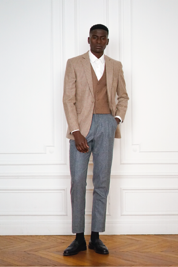 Tailor-made Houndstooth Brown Waistcoat - Classic Waistcoat | Rives Paris ©