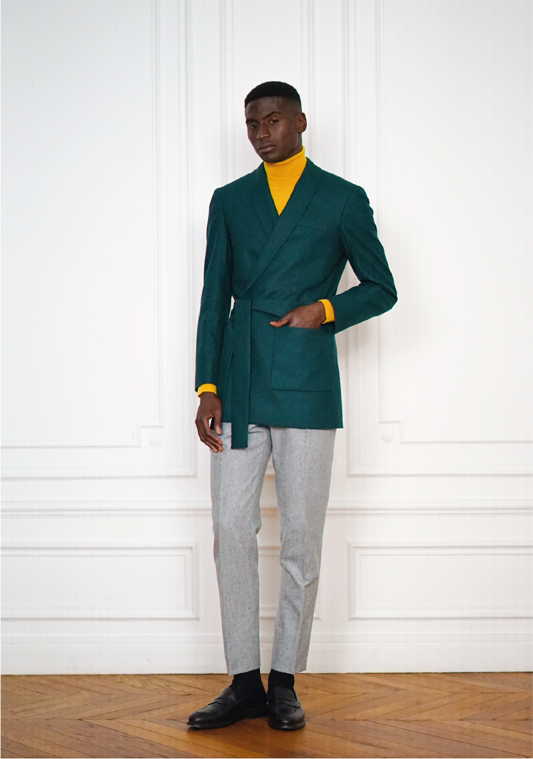 Tailor-made Green Wool Flannel Peignoir Casual Jacket | Rives Paris ©