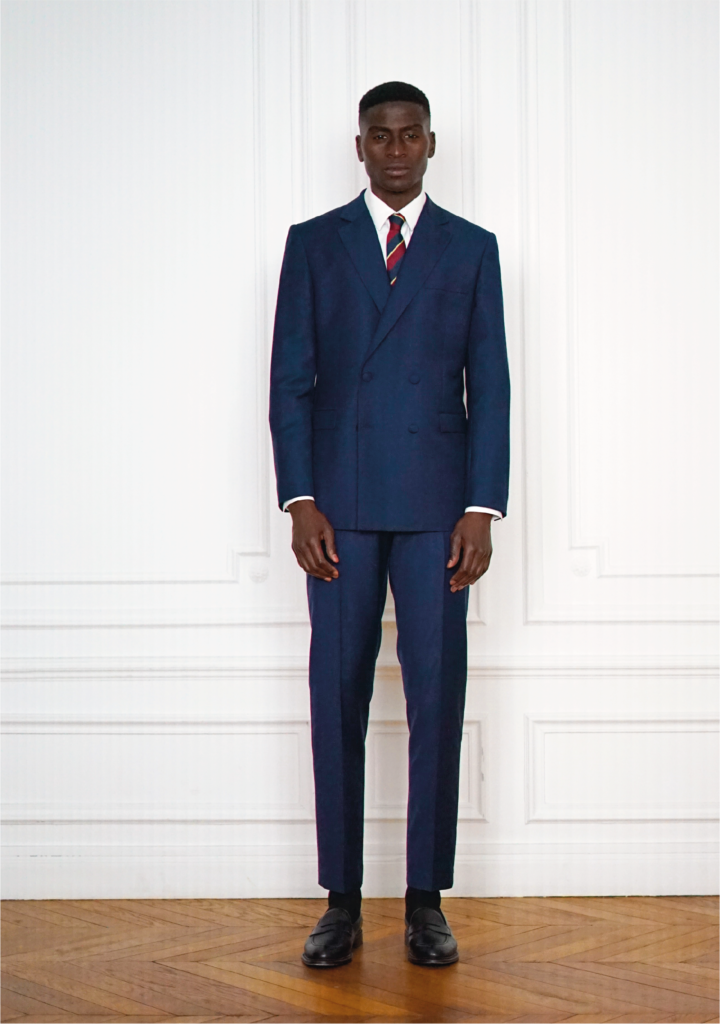 Tailor-made Civil Wedding Double-breasted Suit Navy blue | Rives Paris ©.