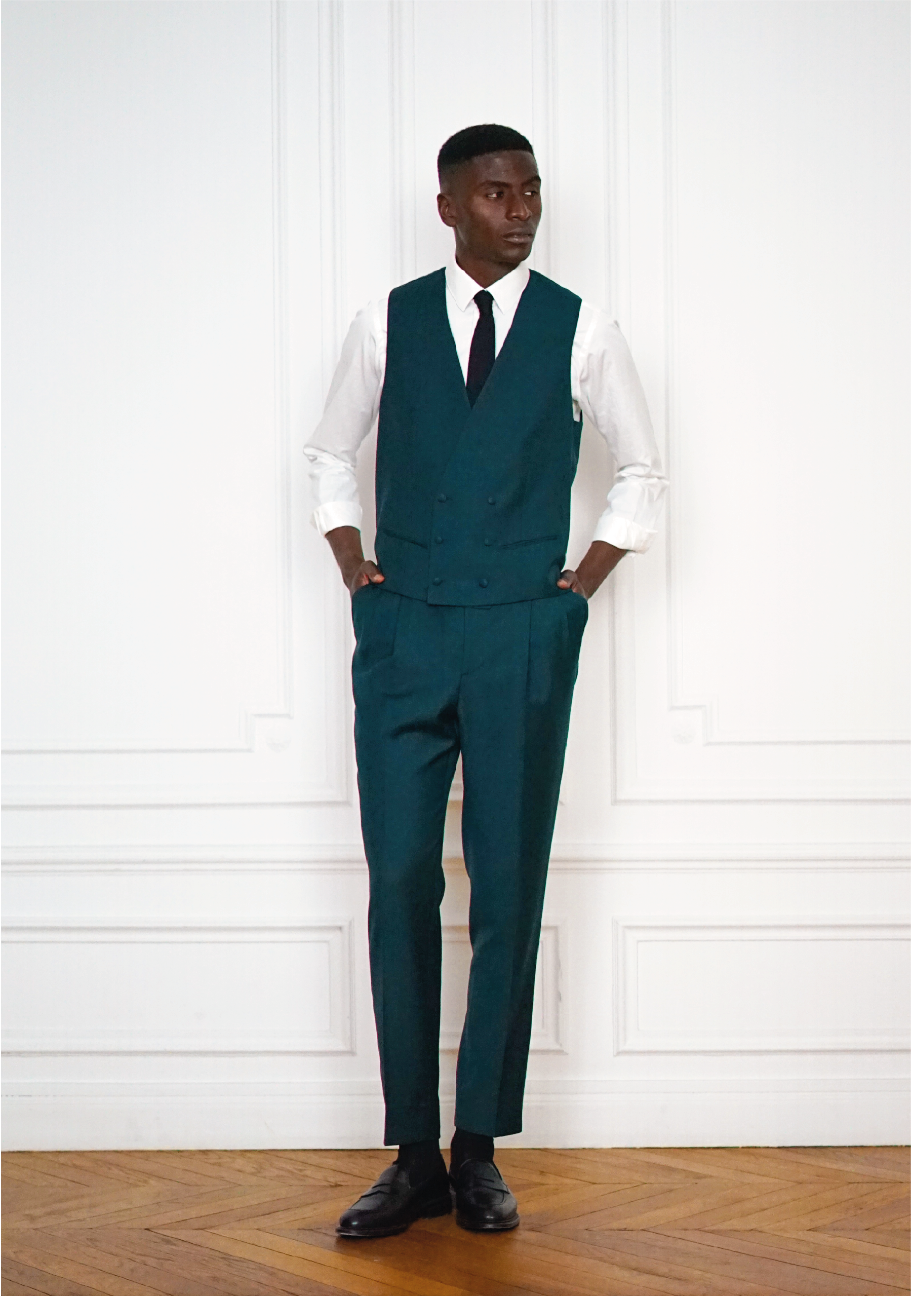 Outfit Waistcoat And Trousers Tailor-made Dark Green | Rives Paris ©.