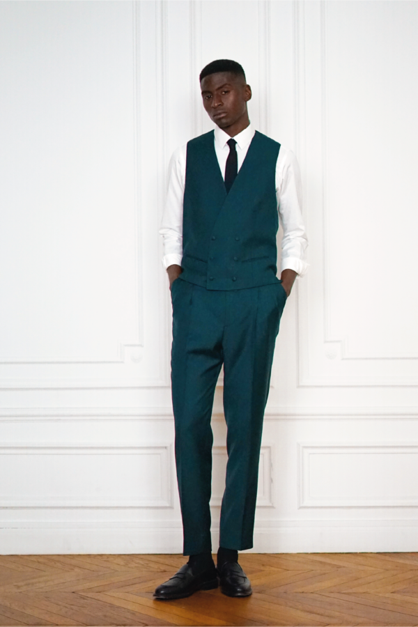 Tailor-made Green Double-breasted Waistcoat - Waistcoat Bas Droit | Rives Paris ©