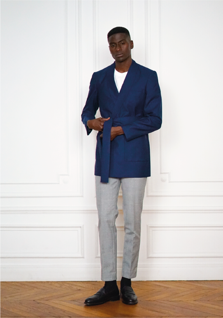 Tenue Sur-Mesure Décontractée Veste Peignoir En Laine Bleu | Rives Paris ©