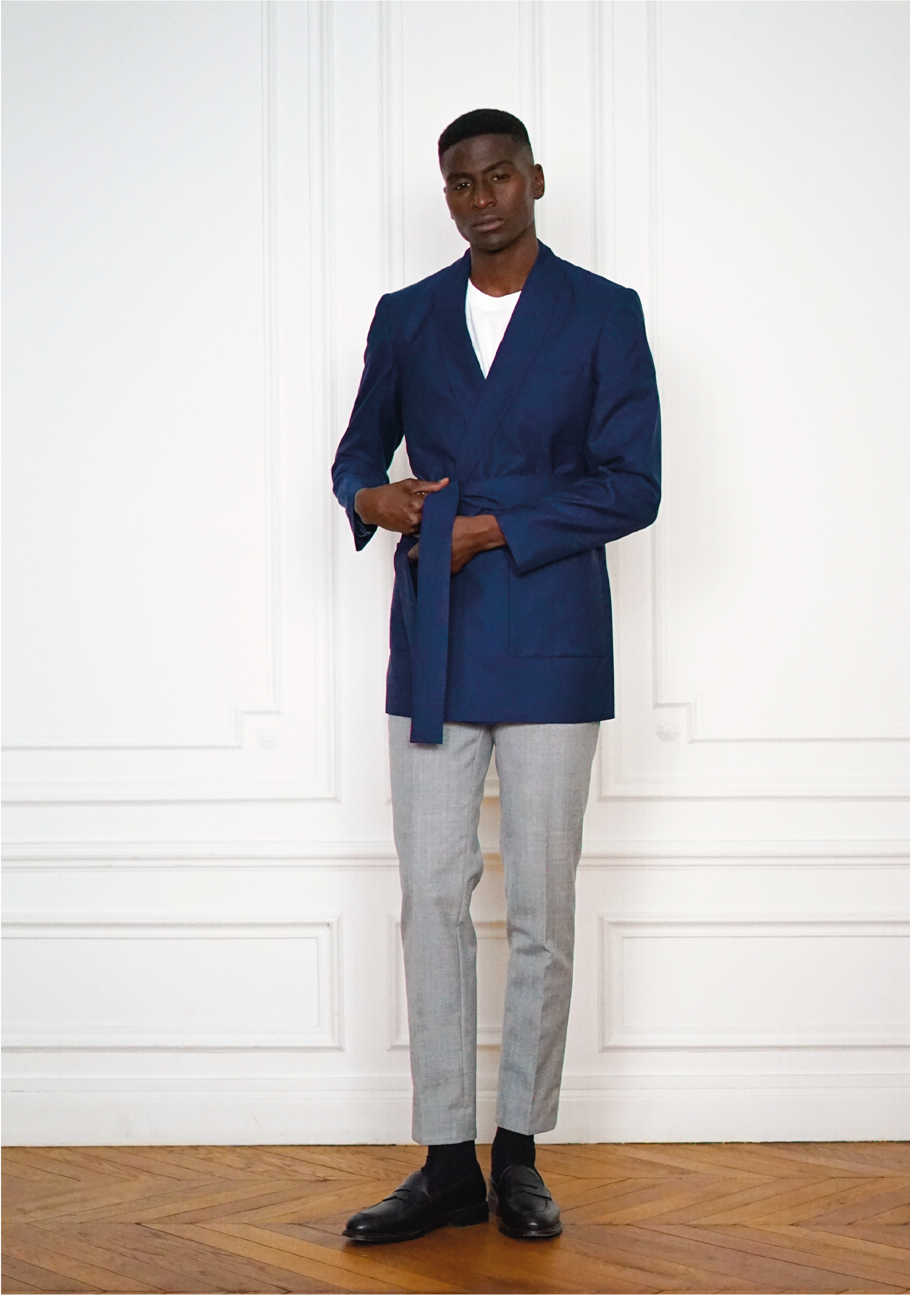 Tailor-made Outfit Casual Blue Wool Peignoir Jacket | Rives Paris ©.