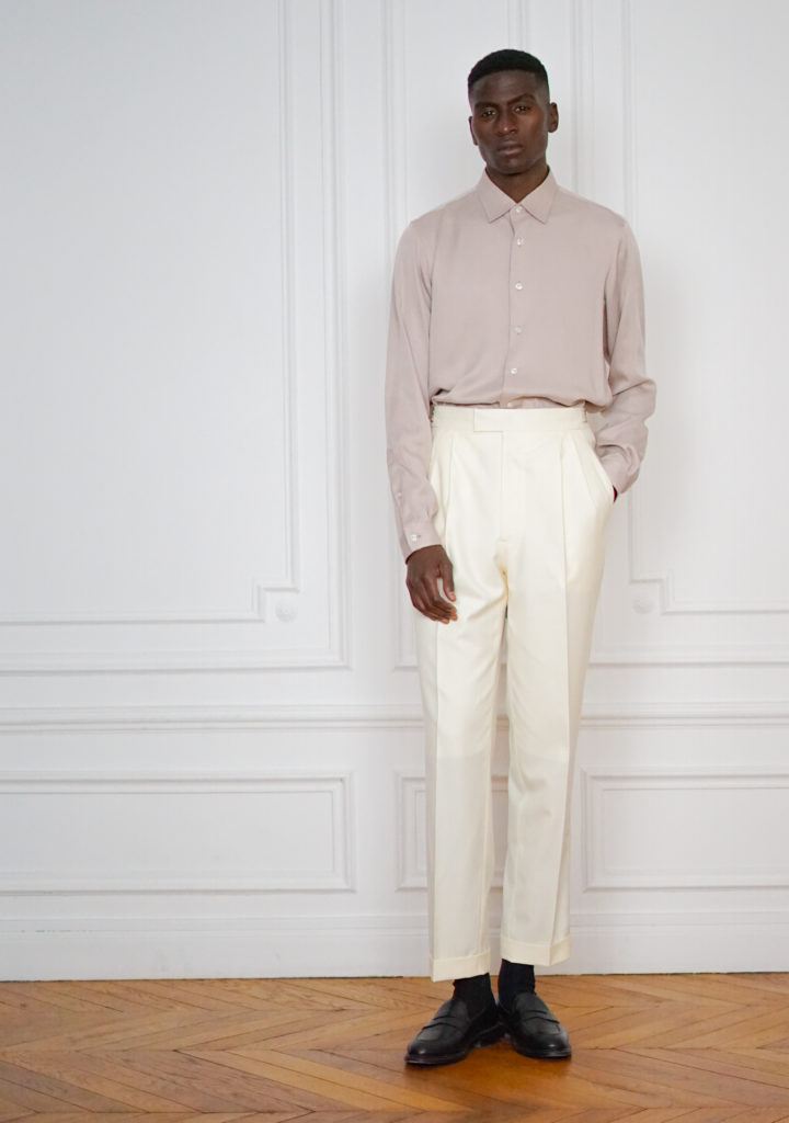 Tenue Brunch Sur-Mesure Pantalon En Laine Sergée Off-White | Rives Paris ©