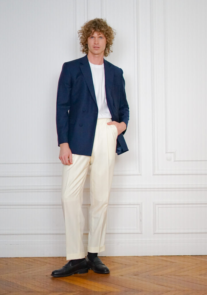 Tenue Brunch Sur-Mesure Veste Croisée Bleu Marine | Rives Paris ©