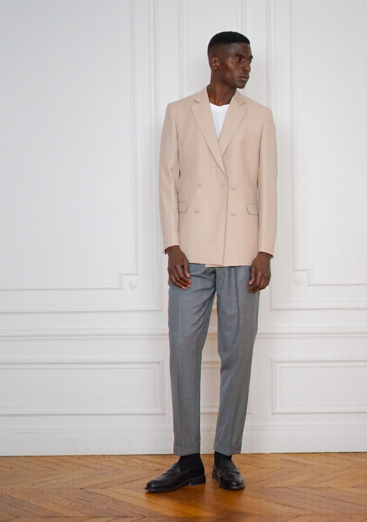 Tailor-made brunch outfits Double-breasted jacket in beige wool twill