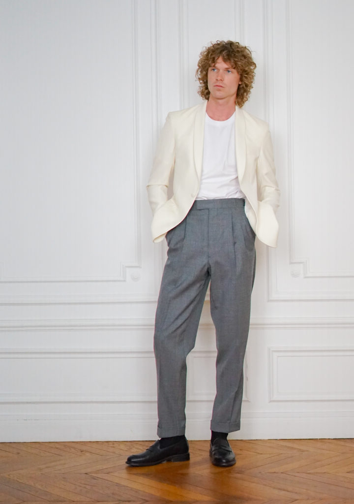 Tailor-made Brunch Outfit Wool Shawl Collar Jacket Off-White | Rives Paris ©