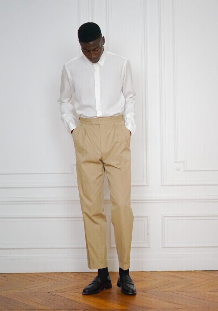 Double Pleated Wide Trousers Tailor-made Cotton Beige | Rives Paris ©