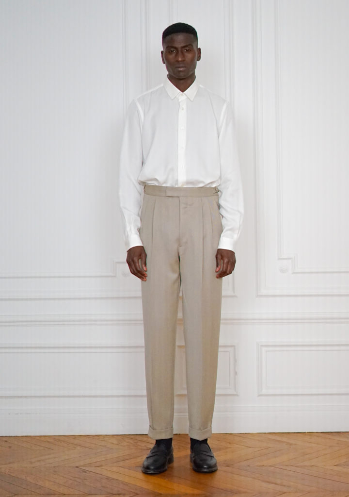 Double Pleated Wide Trousers Tailor-made Cotton Beige | Rives Paris ©