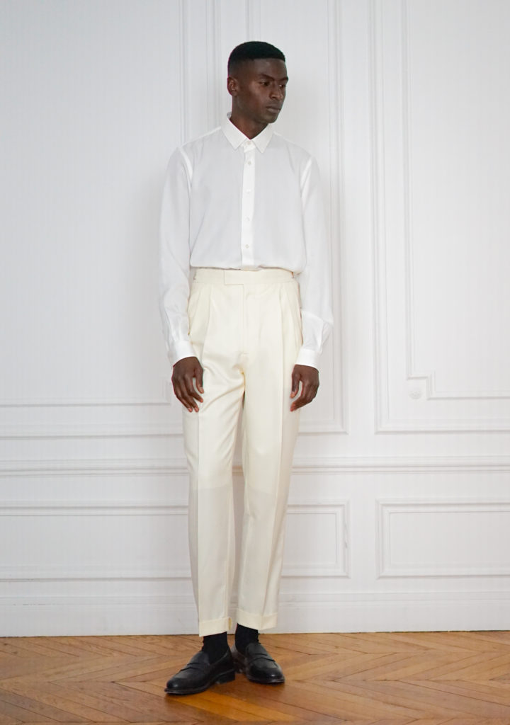 Wide Leg Double Pleated Tailor-made Trousers Off-White | Rives Paris ©