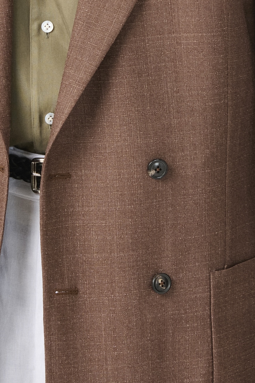 Tailor-made Double-breasted jacket in Brown Wool Cashmere &amp; Silk | Rives Paris © /3