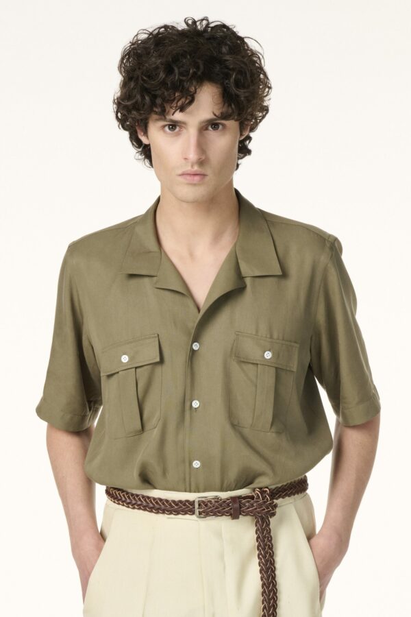 Chemise Militaire Sur-Mesure en Tencel Kaki | Rives Paris © /4