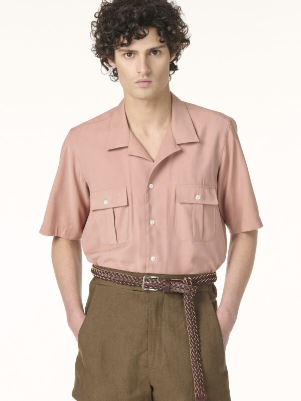 Chemise Militaire Sur-Mesure en Tencel Rose | Rives Paris ©