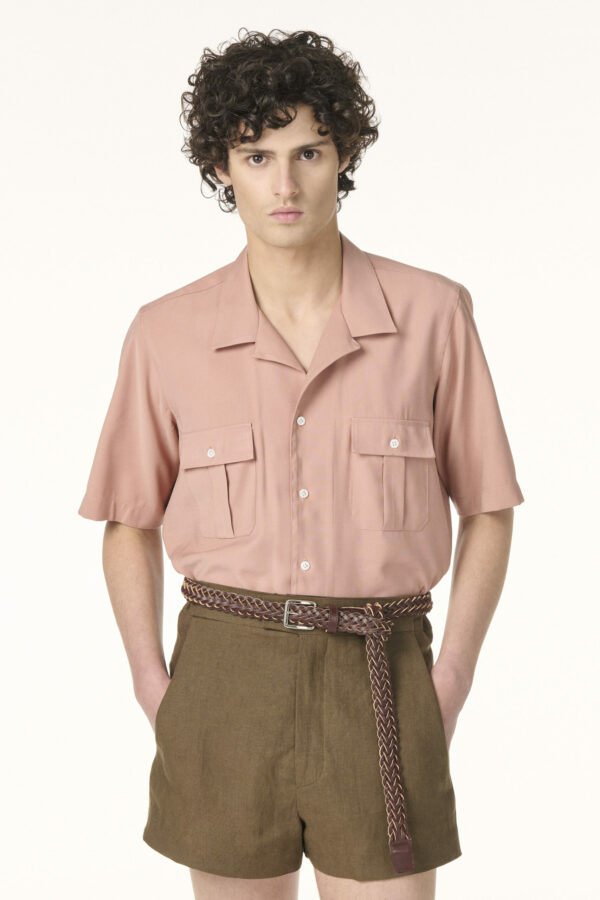 Tailor-made Military Shirt in Pink Tencel | Rives Paris ©