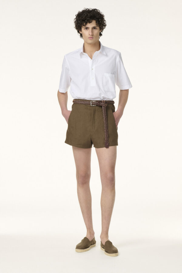 Short Sur-Mesure en Lin Tabac Brun | Rives Paris ©