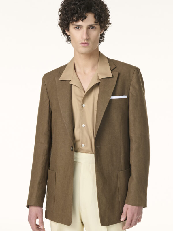 Veste Sur-Mesure en Lin Tabac Brun | Rives Paris ©